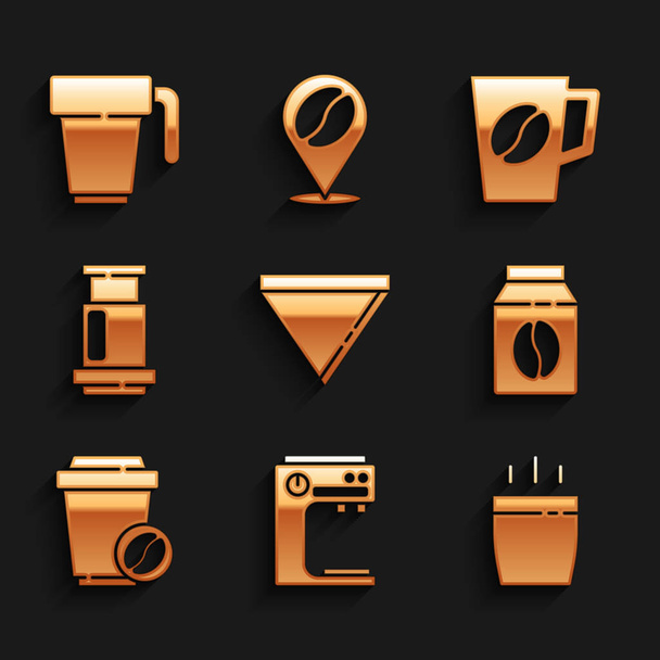Set Coffee paper filter, machine, cup, Bag coffee beans, to go, Aeropress,  and  icon. Vector - Vector, imagen