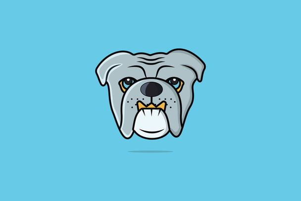 Traurige Bulldog Head Cartoon Vektor Illustration. Animal Nature Icon Konzept. Bulldoggesicht-Vektordesign mit Schatten auf hellorangefarbenem Hintergrund. Hundegesicht, Liebenswerter Hund, Doggy-Symbol, Sicherheit zu Hause. - Vektor, Bild
