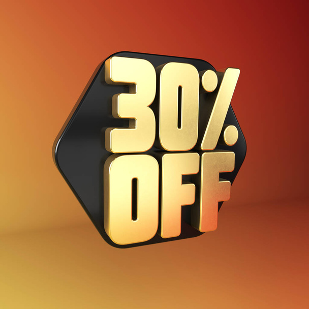3D gold 30% Off Text with Black Hexagon Background for Sale Promotions. 3d render illustration. - Foto, Imagem
