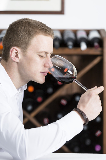 man smelling a glass of red win - Photo, Image
