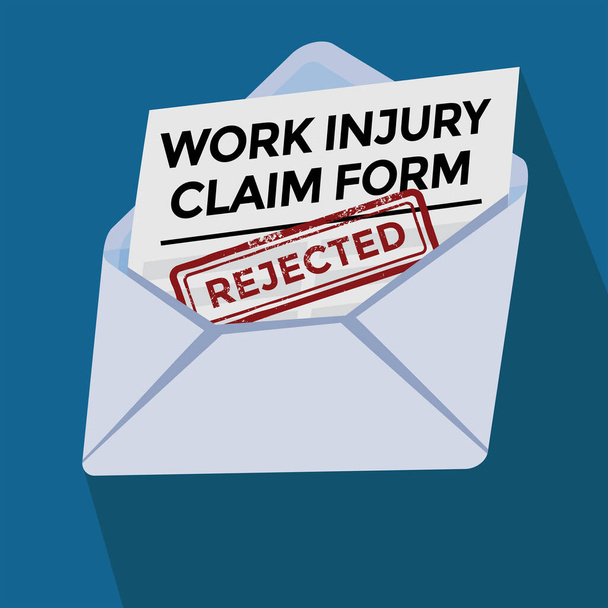 rejected, work injury claim form in envelope, vector illustration  - Vetor, Imagem