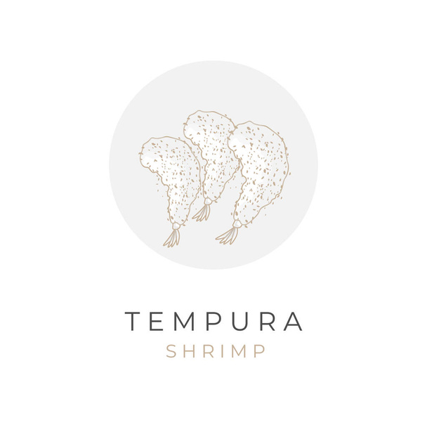 Japanese Ebi Furai Tempura Line Art Illustration Logo - Vektör, Görsel