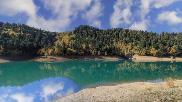Plastira Lake, Autumn and reflections of clouds, Karditsa, Thessaly, Greece - Photo, Image