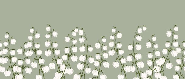 Seamless border, spring flowers lilies of the valley. Spring background with copy space. Illustration, template, print, vector - Vector, Image