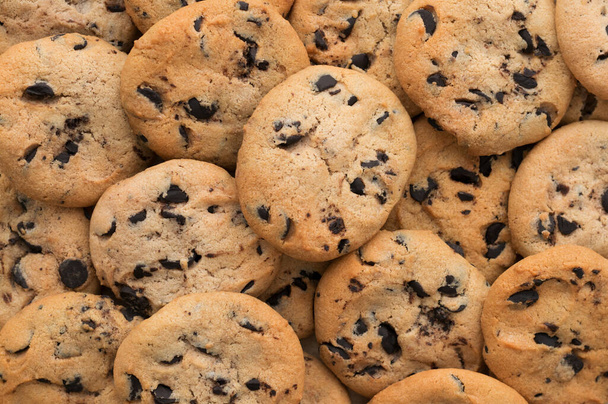 Cookies with chocolate drops, close-up, top view, flat lay. - Foto, Imagem