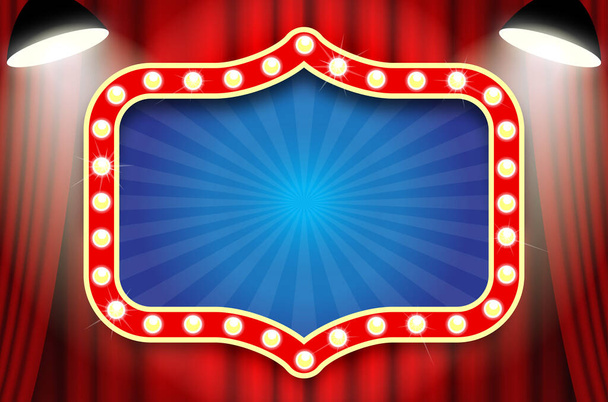 τσίρκο θέατρο σημάδι με φως καρέ κενό - Διάνυσμα, εικόνα