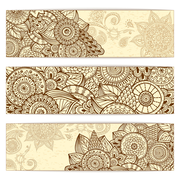 Abstract hand drawn ethnic pattern card set. - ベクター画像