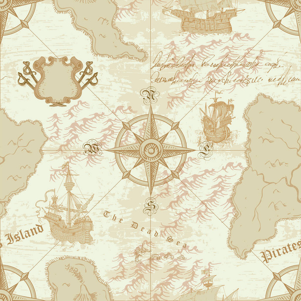 Vector image of a seamless texture in the style of a medieval nautical record of the captain's diary engraving sketch - Vector, imagen