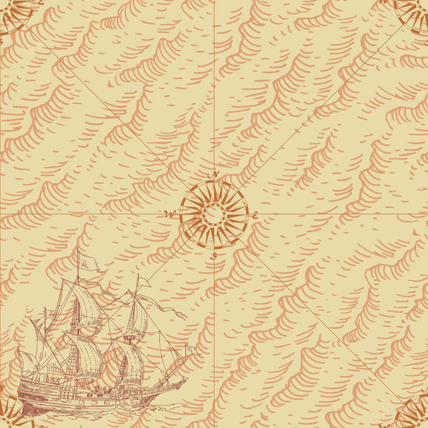 vector image of ancient nautical chart of sea routes of medieval ships - ベクター画像