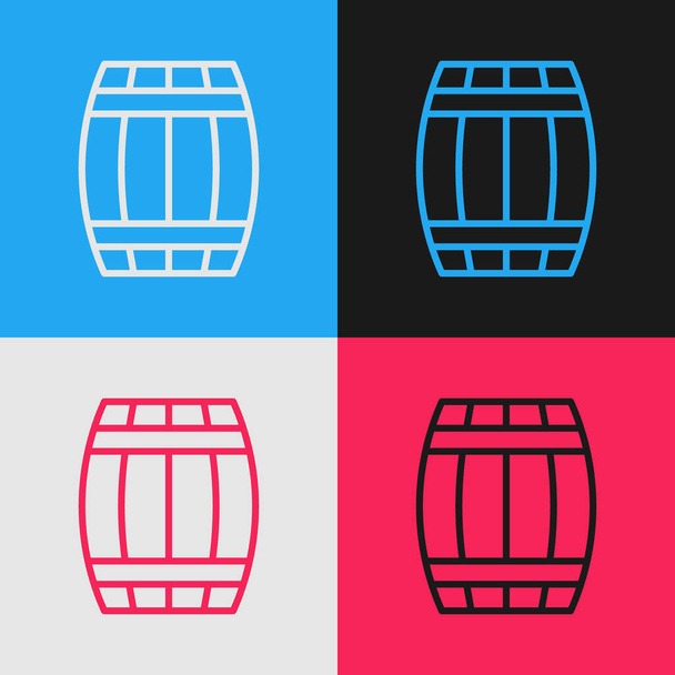 Pop art line Dřevěné barel ikona izolované na barevném pozadí. Sud alkoholu, nádoba na pití, dřevěný sud na pivo, whisky, víno. Vektor - Vektor, obrázek