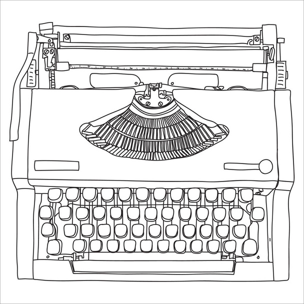 hand drawn illustration vintage typewriter  line art vector - Vector, imagen
