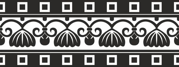 Wektor czarny monochromatyczny bezszwowy ornament starożytnej Grecji. Klasyczny niekończący się wzór ramki granicy Imperium Rzymskiego - Wektor, obraz