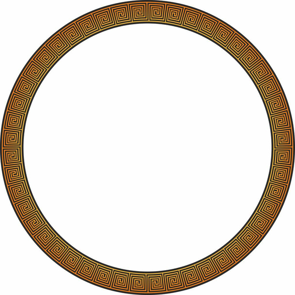 Векторная круглая оранжевая и черная классическая рамка. Греческий меандр. Образцы Греции и Древнего Рима. Окружность европейской границы - Вектор,изображение