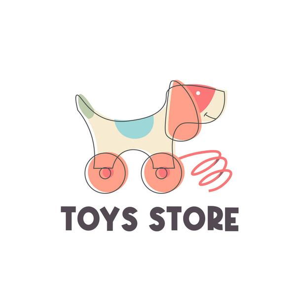Tienda de juguetes de madera línea arte vector ilustración logo - Vector, imagen
