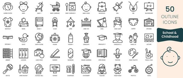 Set of school and childhood icons. Thin outline icons pack. Vector illustration - Vettoriali, immagini