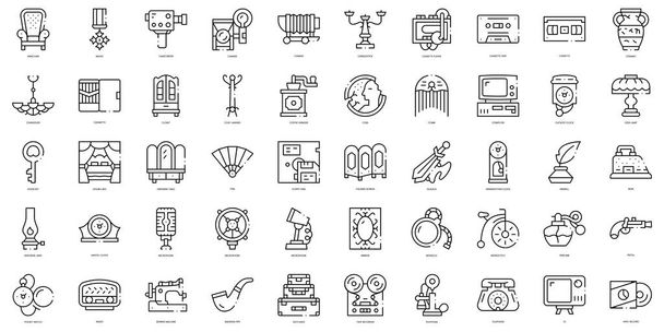 Linear Style antiques Icons Bundle - Vector, Image