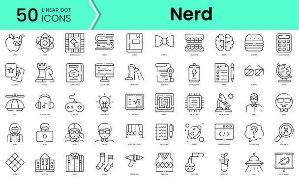 Een stel nerd-iconen. Line art stijl pictogrammen bundel. vectorillustratie - Vector, afbeelding