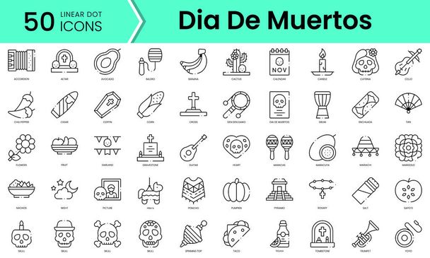 Set of dia de muertos icons. Line art style icons bundle. vector illustration - Vettoriali, immagini