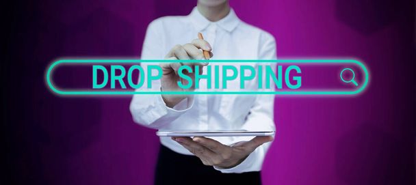 Inspiración mostrando señal Drop Shipping, Palabra para enviar mercancías de un fabricante directamente a un cliente en lugar de al minorista - Foto, imagen