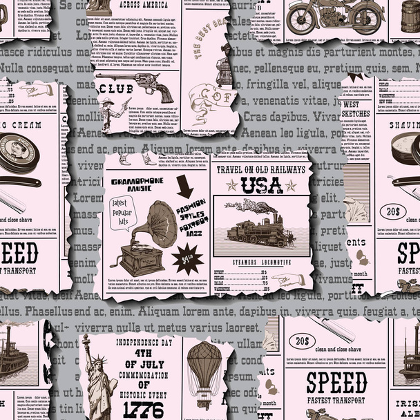 векторне зображення безшовної текстури для тканини і паперу, вінтажні вирізки газет, текст Lorem ipsum
 - Вектор, зображення