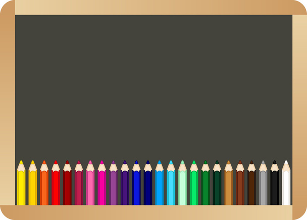 Iskolaszék, színes ceruzák - Vektor, kép