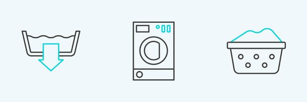 Set line Basin with soap suds, Washing modes and Washer icon. Vector - Vector, Imagen