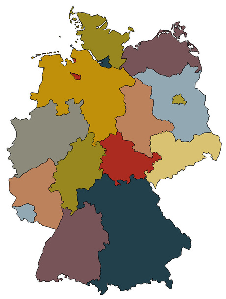 Mapa Německo - provincie barevné - Vektor, obrázek