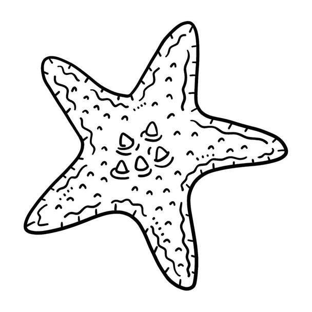 Deniz yıldızının sevimli ve komik renkli bir sayfası. Çocuklar için saatlerce boyama eğlencesi sağlıyor. Renk, bu sayfa çok kolay. Küçük çocuklar ve yeni yürümeye başlayanlar için uygun.. - Vektör, Görsel
