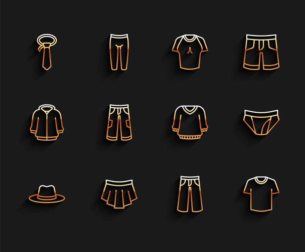 Set line Man hat, Skirt, Tie, Pants, T-shirt, Men underpants and Sweater icon. Vector - Vector, imagen