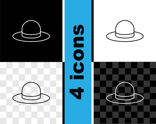 Set line Man hat with ribbon icon isolated on black and white, transparent background.  Vector - Vector, Image