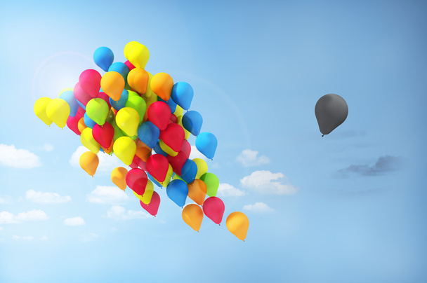 Concept of separations. Discrimination. One balloon is separated - Photo, image