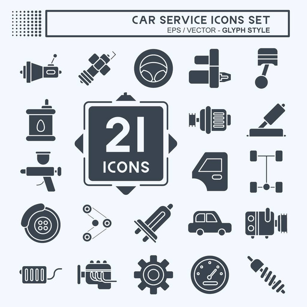 Icon Set Car Service. related to Car Service symbol. Glyph Style. repairin. engine. simple illustration - Vektori, kuva