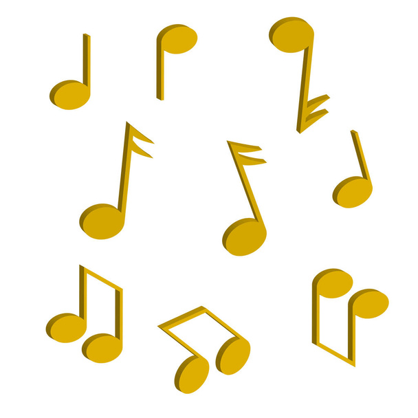 Modern golden notes set. Music 3d icon set. Vector illustration. EPS 10. - Vector, Image
