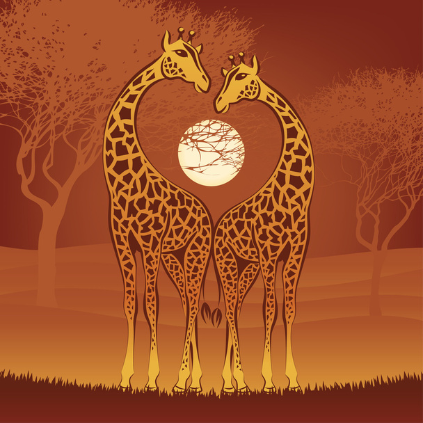 Giraffes on african sunset - Vektör, Görsel