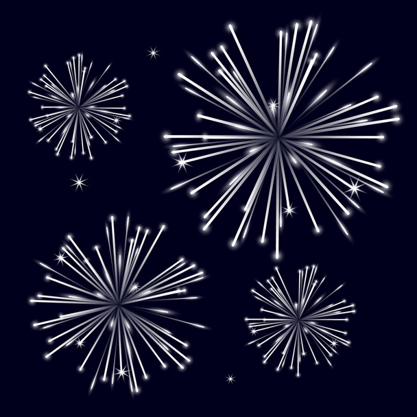 grayscale shiny fireworks on black background eps10 - Vector, Image