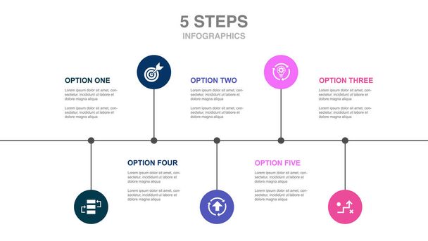 action plan, improvement, strategy, implementation, target, icons Infographic design layout template. Creative presentation concept with 5 options - Vektor, obrázek