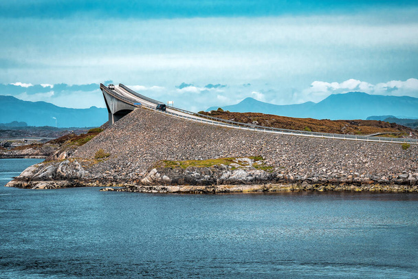 Storseisundet bridge, the main attraction of the Atlantic road in Norway. Tourism and travel theme - Photo, image