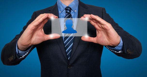 Símbolos de perfil delante del hombre de negocios - Stock Image
 - Foto, imagen