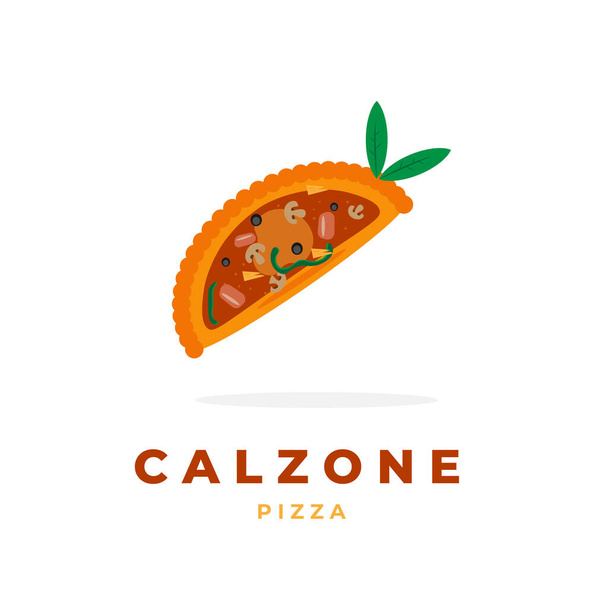 Ilustracja pizzy Calzone logo z kompletnym dolewaniem na zewnątrz - Wektor, obraz