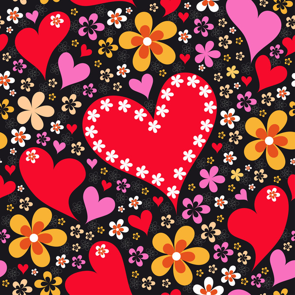 Abstract seamless pattern with hearts and flowers - Vektör, Görsel