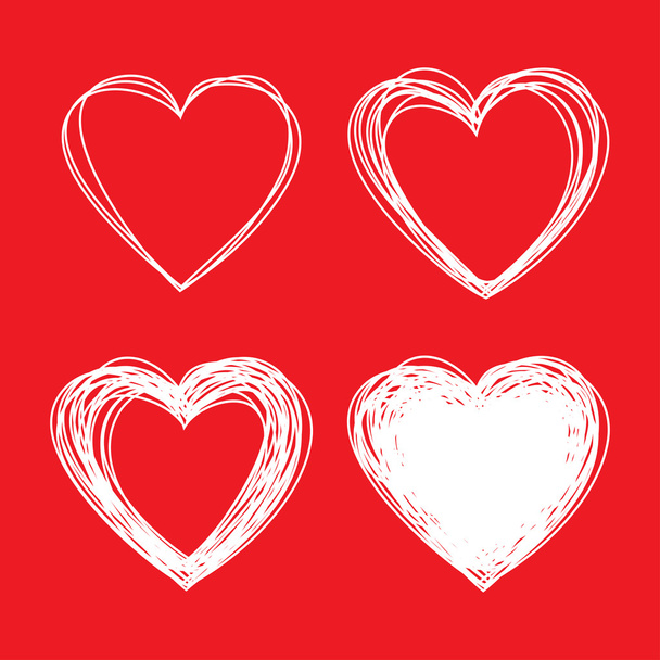Set of White Hand Drawn Scribble Hearts, valentines day - Vector, Image