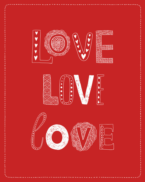 Love greeting card with hand drawn letters - Vector, Imagen