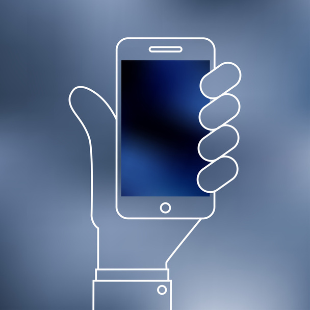 Γραμμική απεικόνιση Smartphone στο χέρι εικονίδιο - Διάνυσμα, εικόνα
