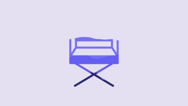 Иконка синего режиссерского кресла выделена на фиолетовом фоне. Киноиндустрия. Видеографическая анимация 4K. - Кадры, видео