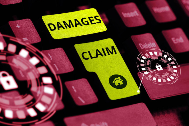 Conceptual display Damages Claim, Word Written on Demand Compensation Litigate Insurance File Suit - Photo, Image