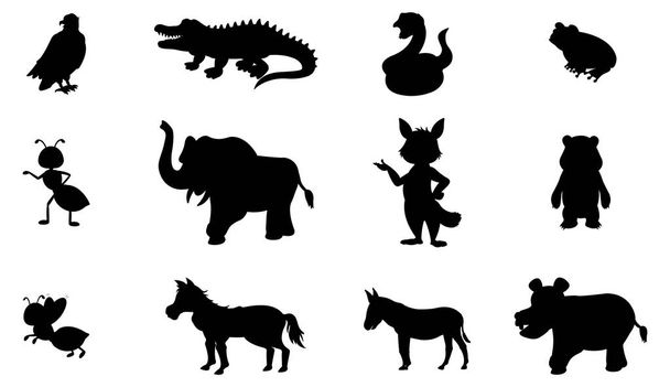 wild animals set silhouette vector forest animals silhouette set isolated on a white background - Vector, imagen
