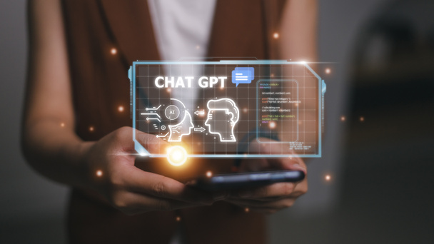 Chatbot Chat with AI, Artificial Intelligence. man using technology smart robot AI, artificial intelligence by enter command prompt for generates something, Futuristic technology transformation. - Foto, Imagen