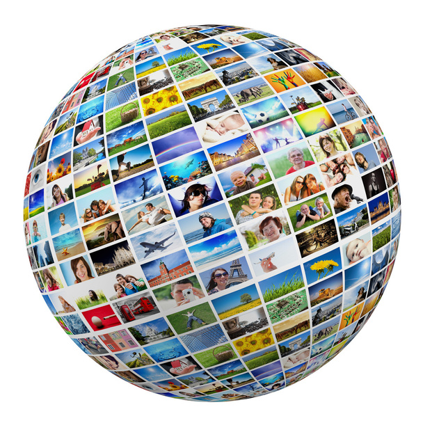 Globus mit Bildern von Menschen - Foto, Bild