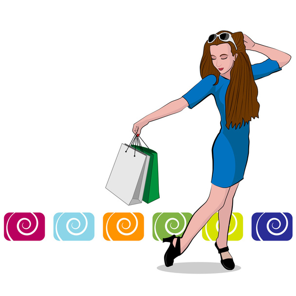 The beautiful young girl with shopping Bag - Vector, Image