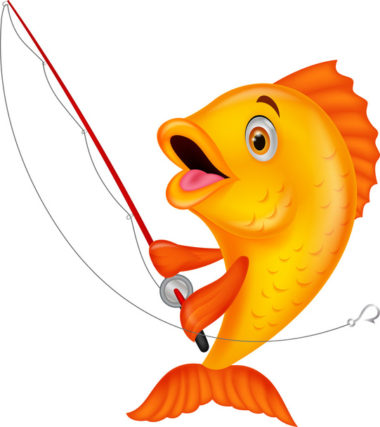 Милий рибний мультфільм тримає рибальський стрижень
 - Вектор, зображення